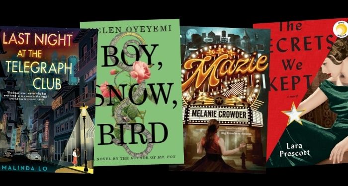 A selection of the best historical books set in the 1950's, including Last Night at the Telegraph Club by Melinda Lo; Boy, Snow, Bird by Helen Oyeyemi, Mazie by Melanie Crowder, and The Secrets We Keep by Lara Prescott